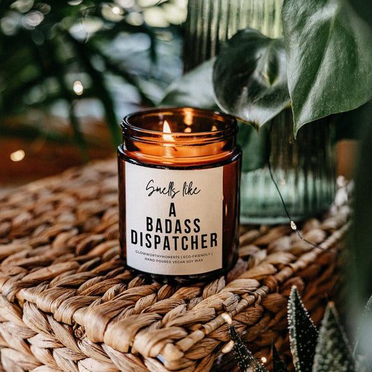 Funny 'Badass 911 Dispatcher' candle for call takers & first responders