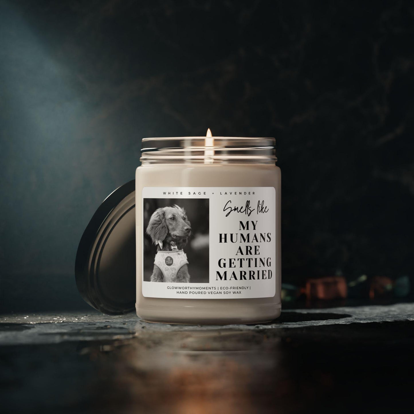 Personalized pet candle burning