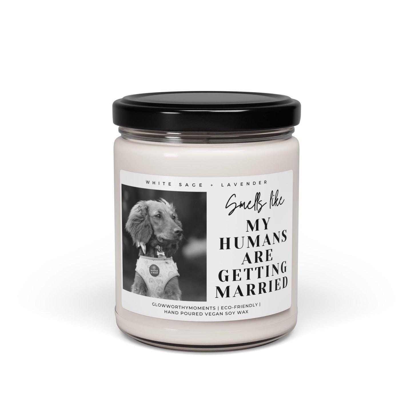 Custom pet wedding candle with crackling cotton wick burning