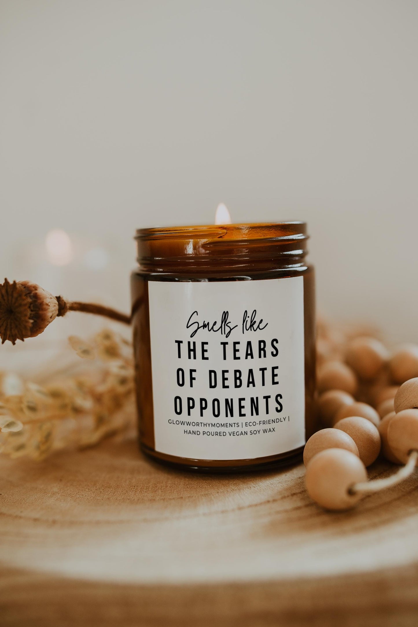 High school debater studying with argument-themed soy candle