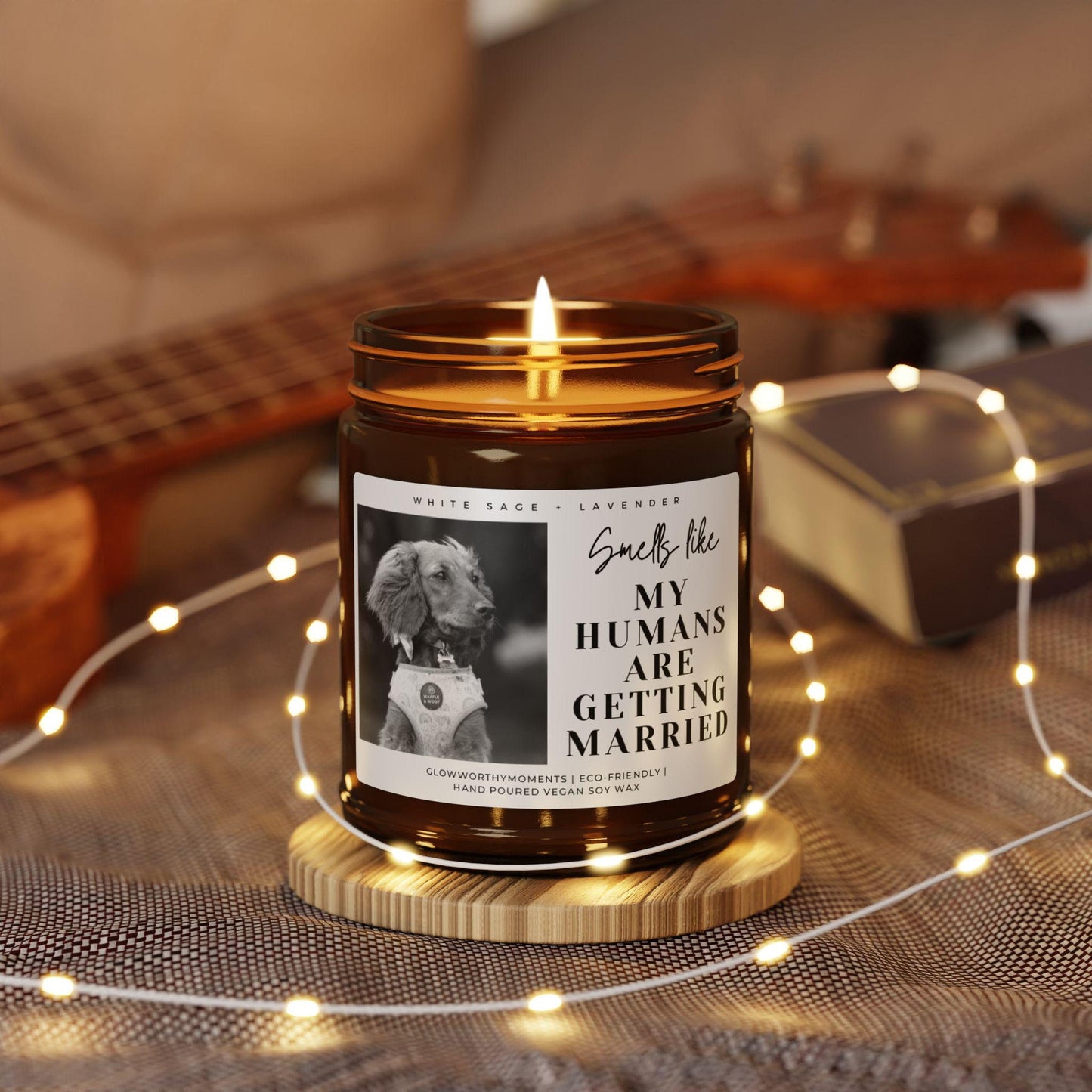 Married dog parents with personalized pet wedding candle