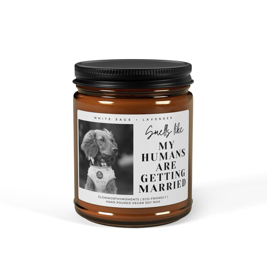 Engagement surprise with custom dog wedding candle - she said yes present