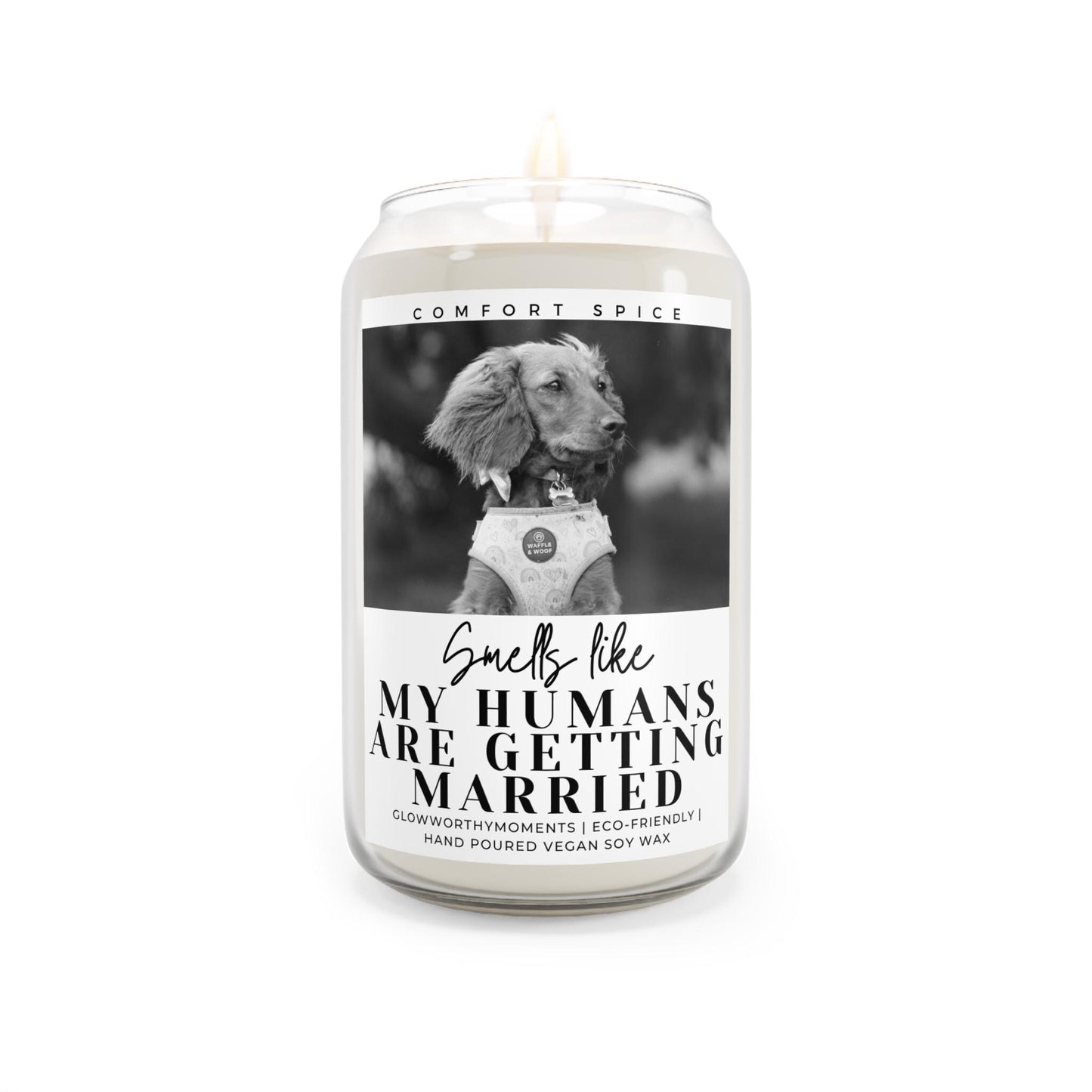 Custom dog wedding candle with golden retriever photo - personalized gift for dog parents