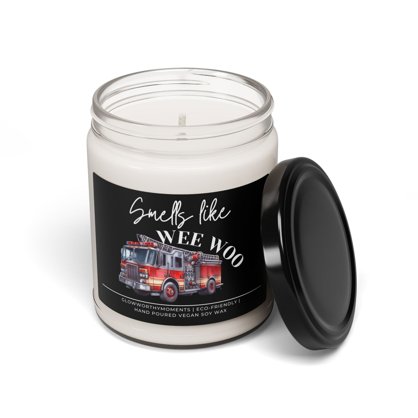 Fire academy graduate laughing with FD humor candle