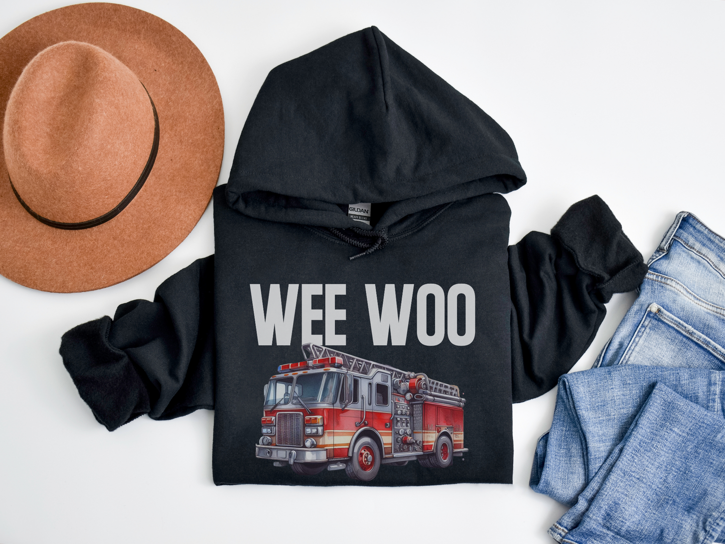 black hoodie fire truck design for firefighters