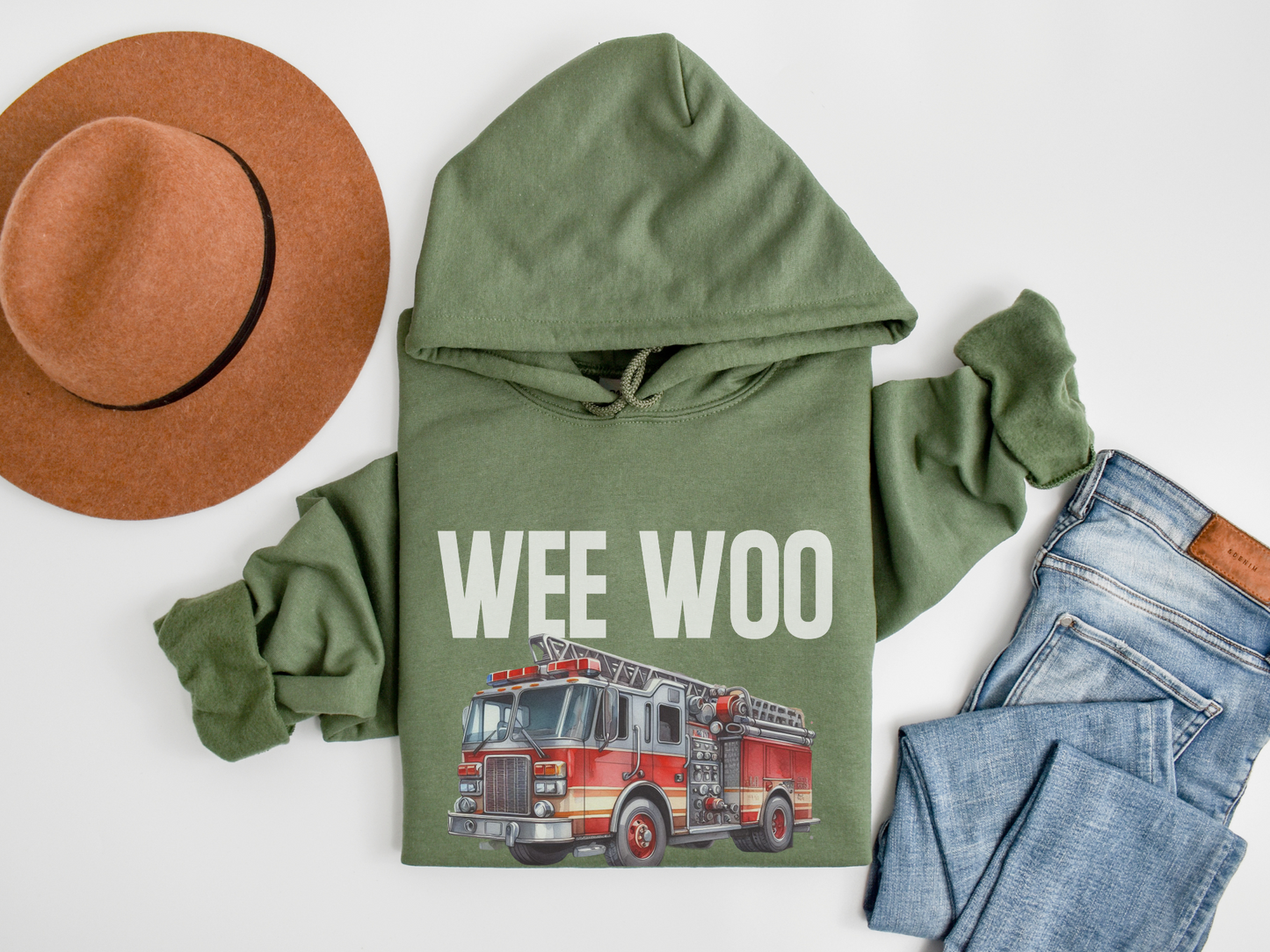 fire truck military green hoodie