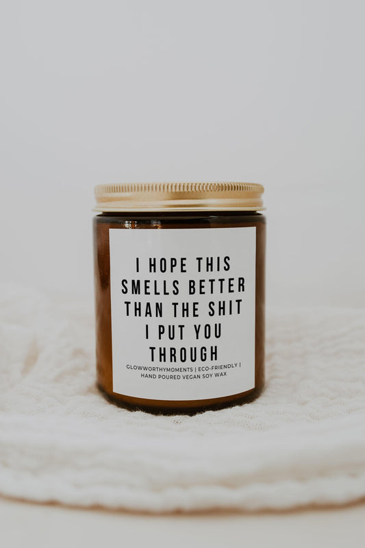 Minimalist I'm Sorry candle with amber jar - breakup apology gift