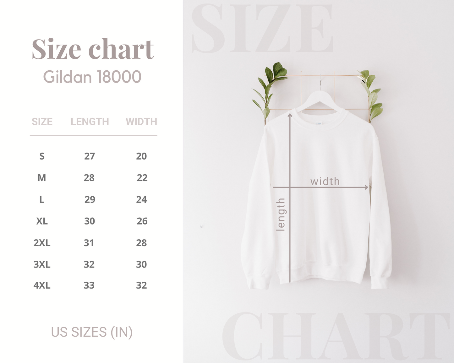 gildan sweatshirt size chart