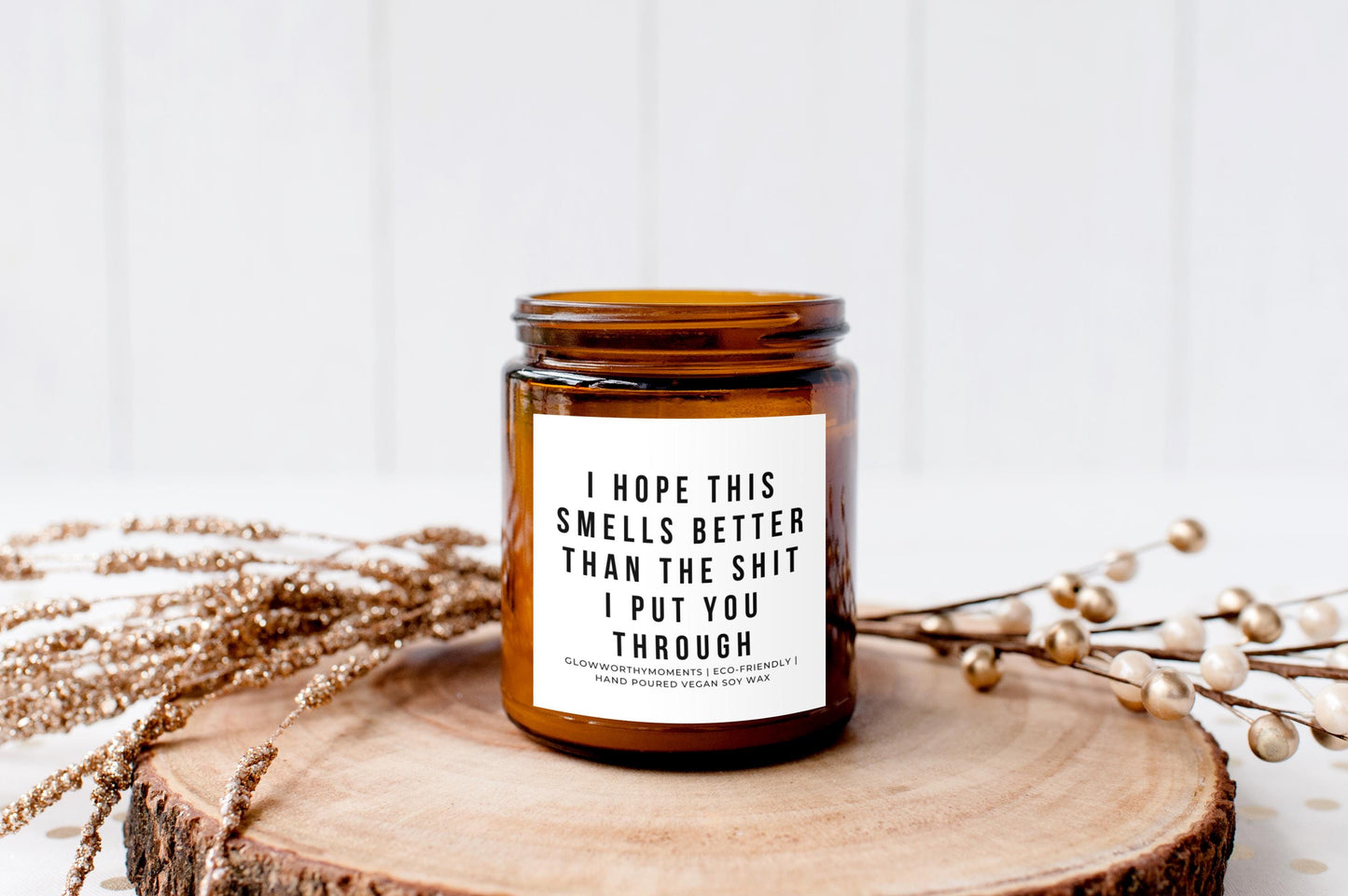 Minimalist I'm Sorry candle with amber jar - breakup apology gift