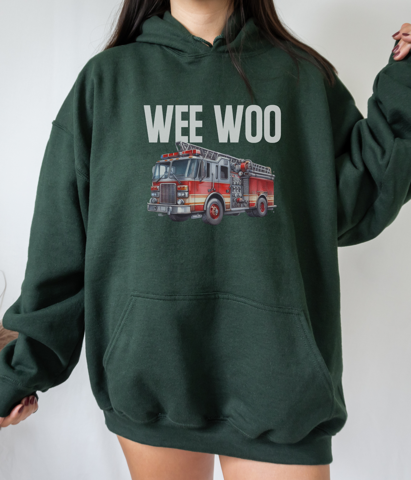 Funny 'Wee Woo' fire truck hoodie for firefighters