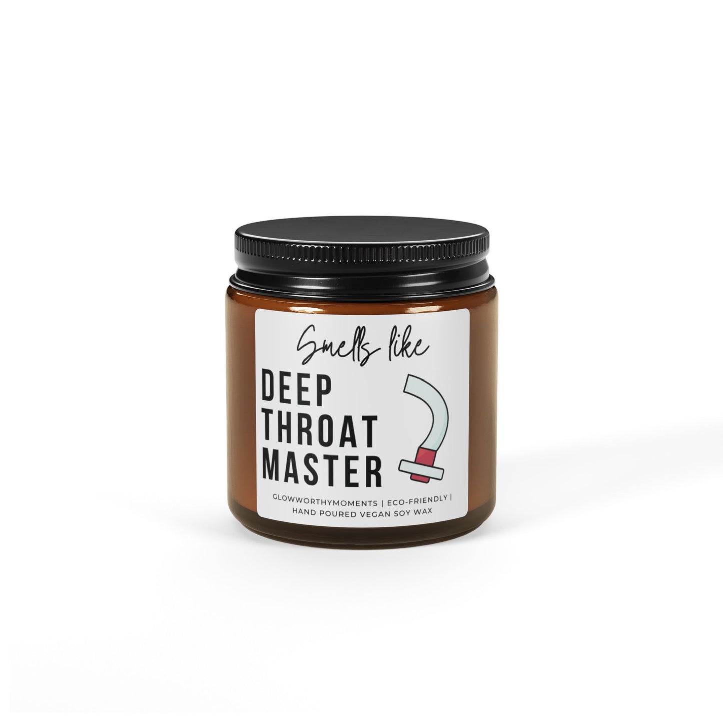 Jar of candle with humorous label on a white background