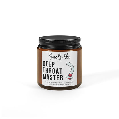 Jar of candle with humorous label on a white background