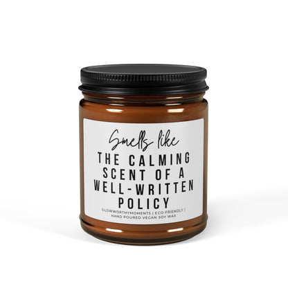 Sarcastic insurance policy analyst candle on office desk - HR gag gift
