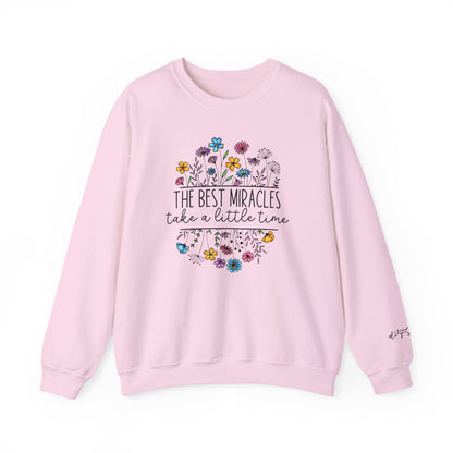 Floral 'The Best Miracles' IVF pregnancy announcement sweatshirt