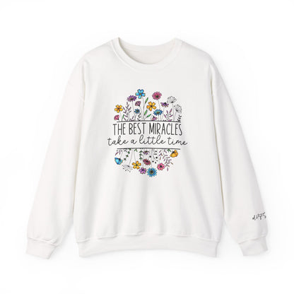 Floral 'The Best Miracles' IVF pregnancy announcement sweatshirt