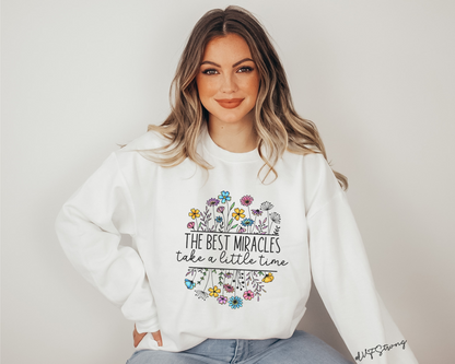 Floral 'The Best Miracles' IVF pregnancy announcement sweatshirt