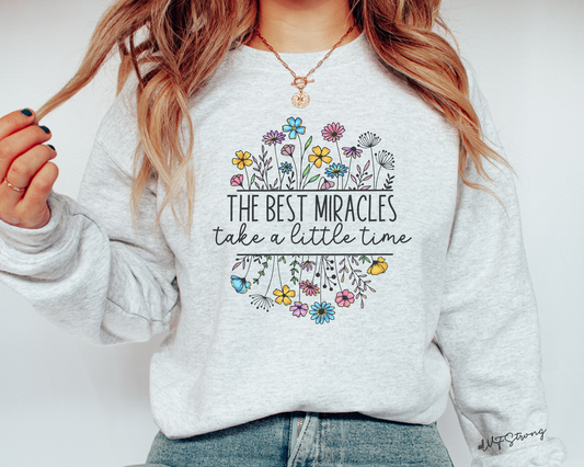 Floral 'The Best Miracles' IVF pregnancy announcement sweatshirt