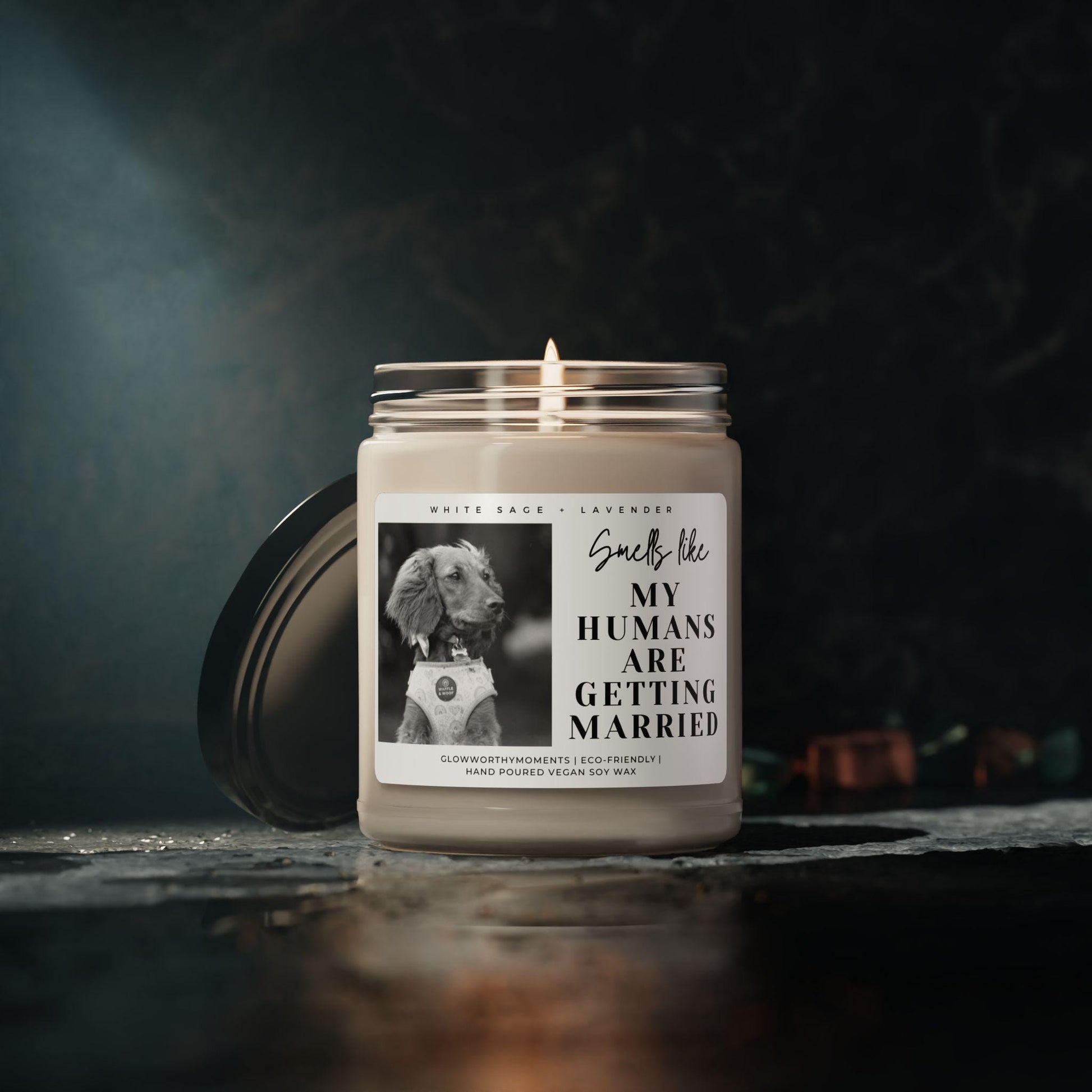 Personalized pet candle burning 