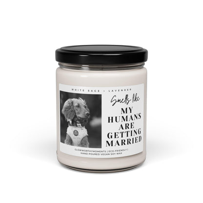 Custom pet wedding candle with crackling cotton wick burning