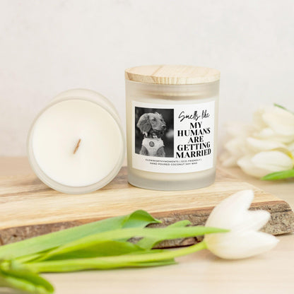 Personalized wedding candle with golden retriever photo - unique gift for dog parents getting married