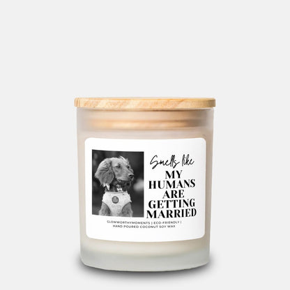 Personalized wedding candle with golden retriever photo - unique gift for dog parents getting married