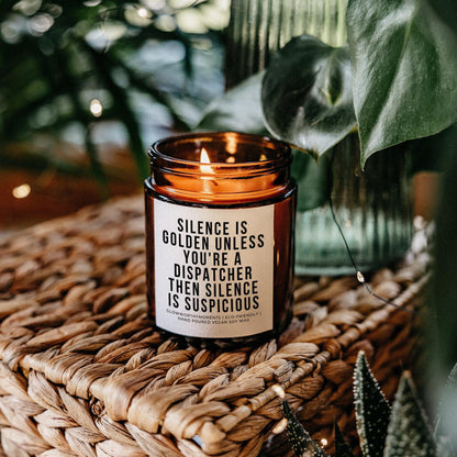 Hilarious 'Silence is Suspicious' 911 dispatcher candle for EMS and first responders