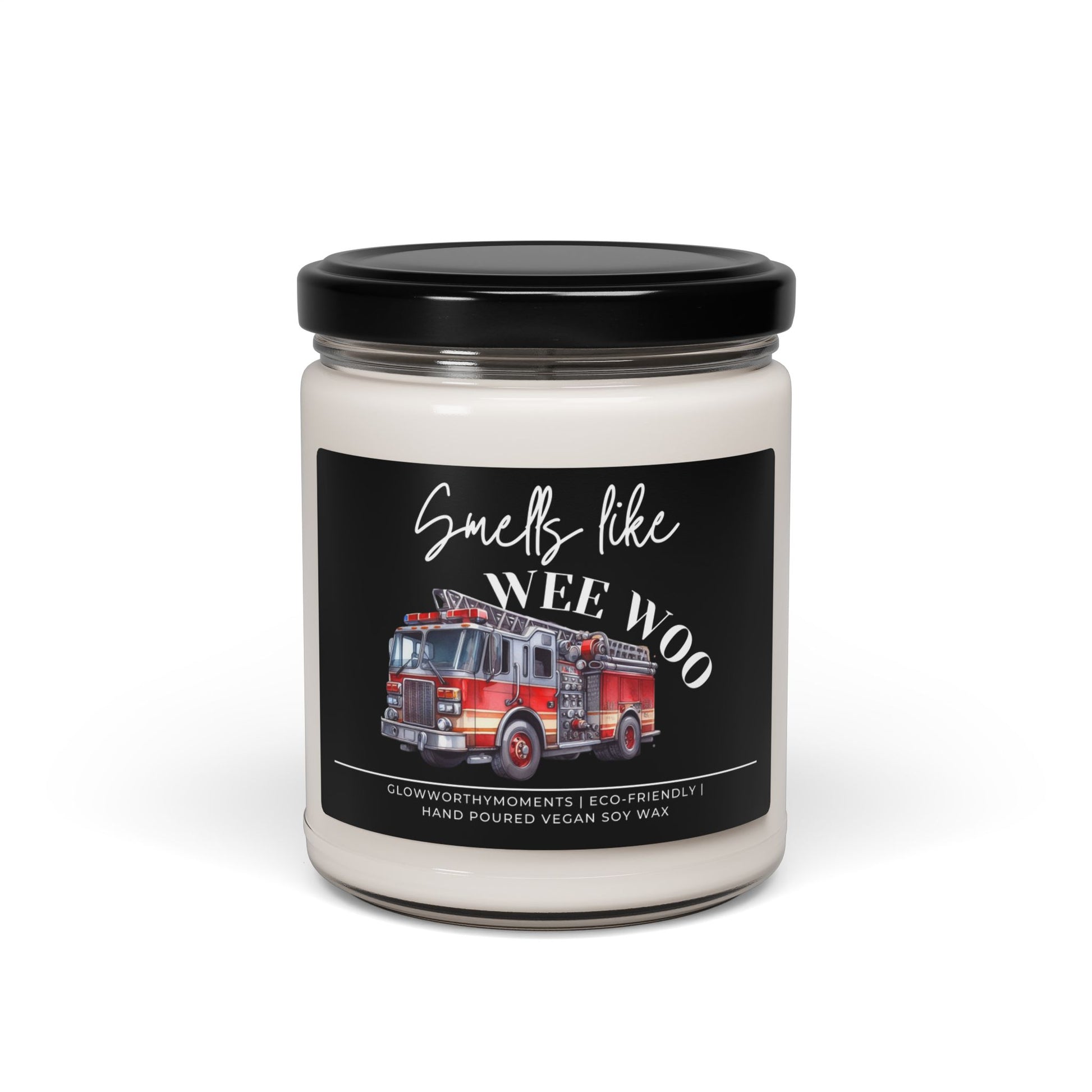 Hilarious 'Putting Out Fires & Sht' firefighter candle with 'Wee Woo' design
