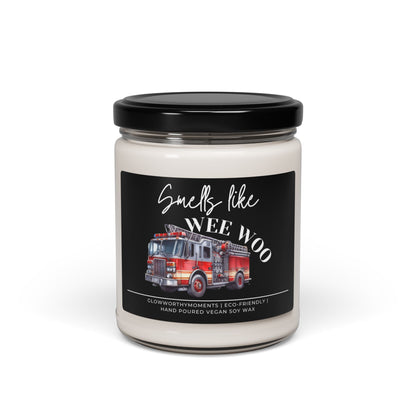 Hilarious 'Putting Out Fires & Sht' firefighter candle with 'Wee Woo' design