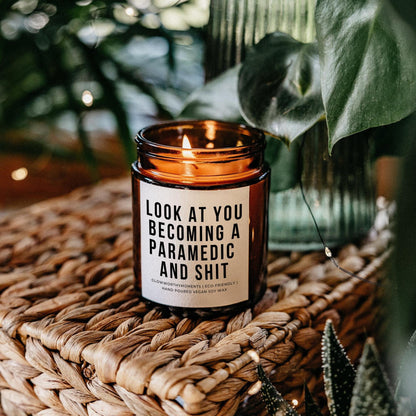 Sarcastic 'Paramedic and Shit' candle for EMTs and first responders