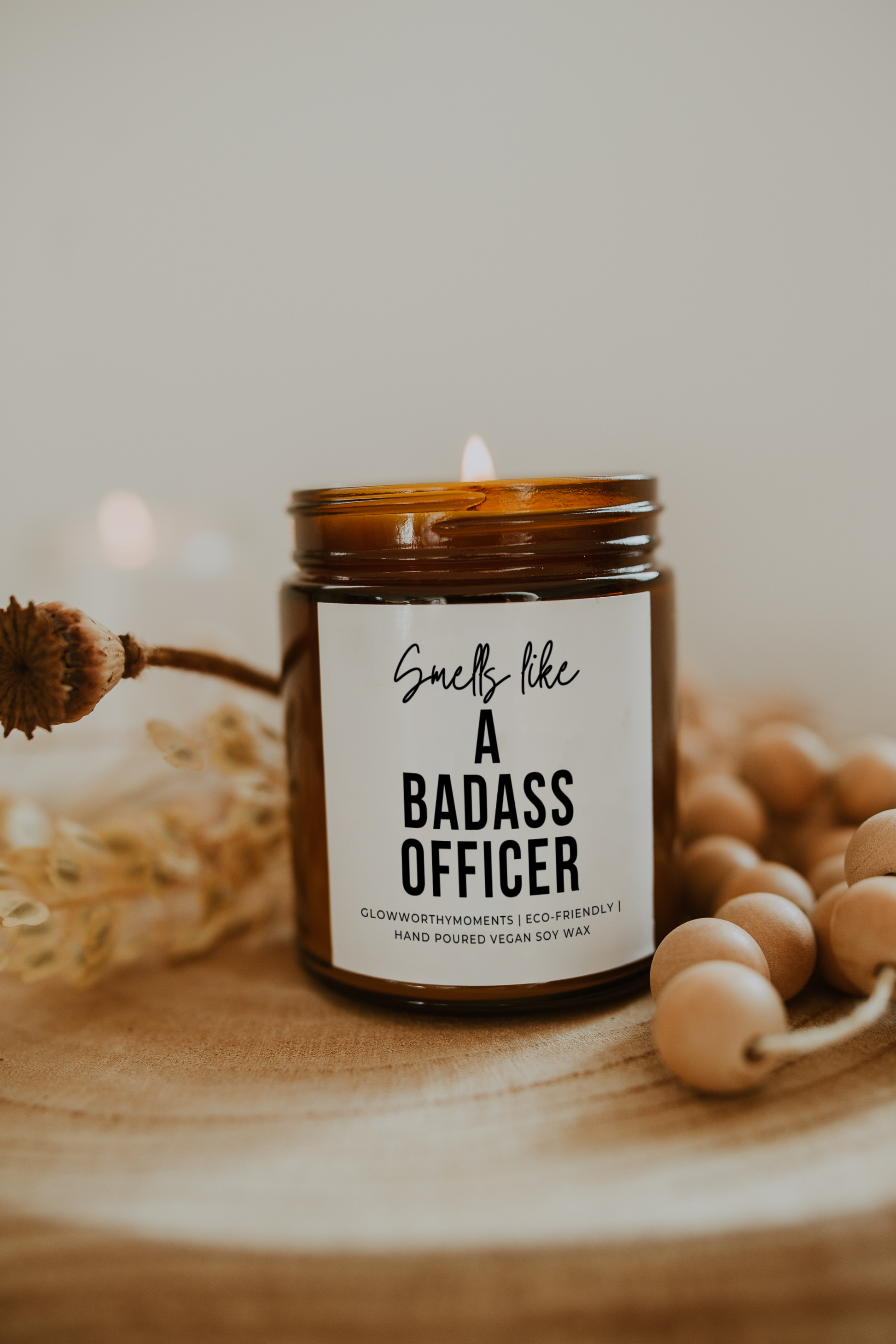 officer candle burning during night shift