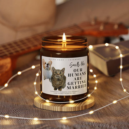 Personalized gift - candle showing 2 dogs with 'Our Humans Are Getting Married