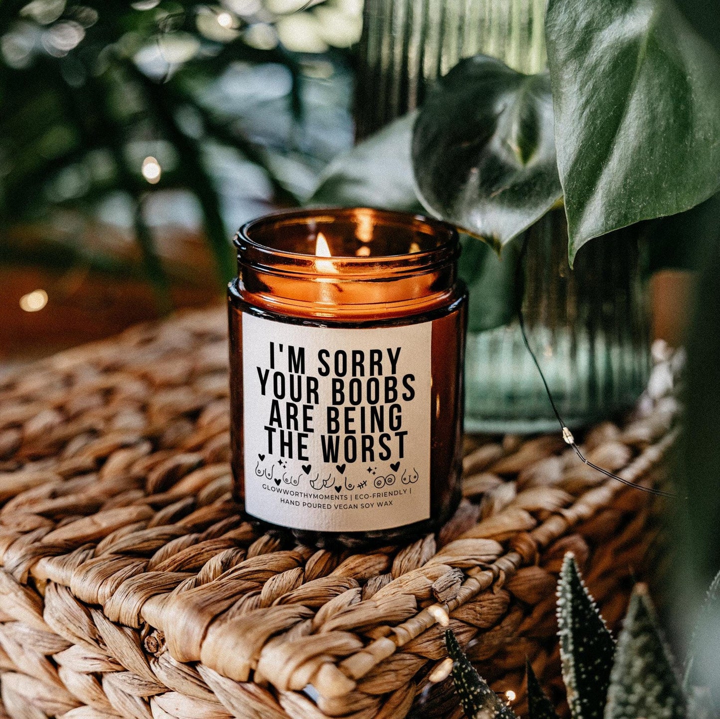 Funny personalized gift for her - mastectomy candle with custom name