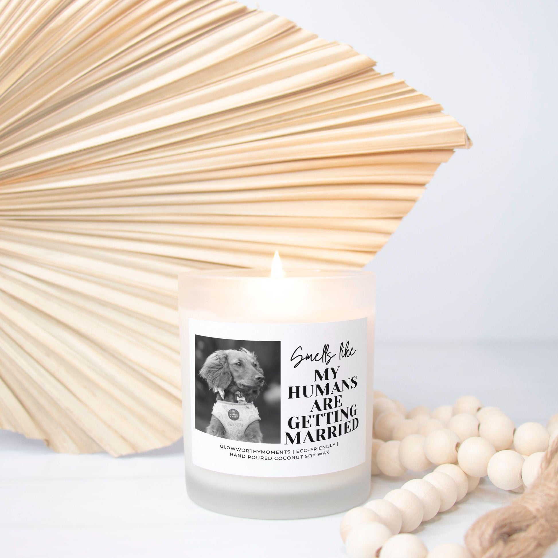 Custom dog wedding candle in bridal gift box with bow - perfect 'she said yes' present