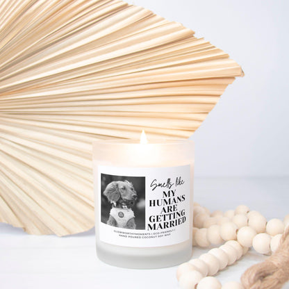 Custom dog wedding candle in bridal gift box with bow - perfect 'she said yes' present