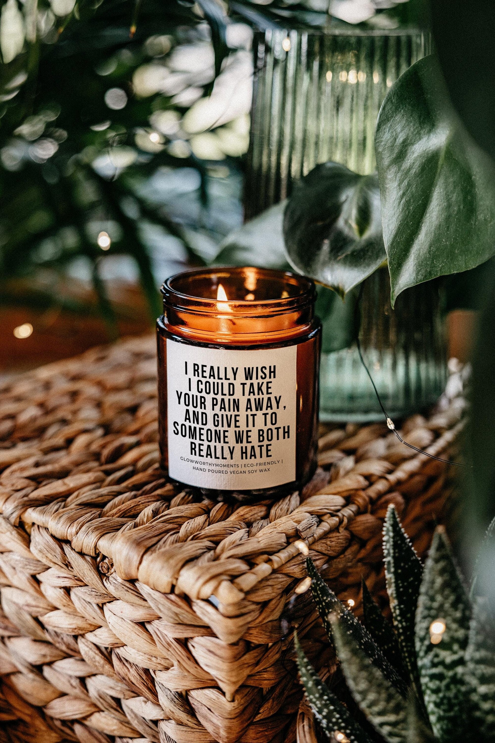 Snarky 'take your pain away' candle - dark humor get well gift