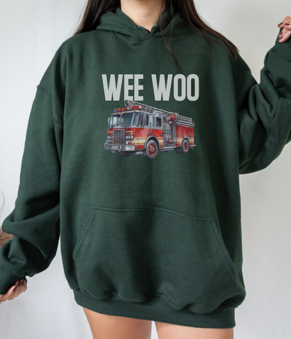 Funny 'Wee Woo' fire truck hoodie for firefighters