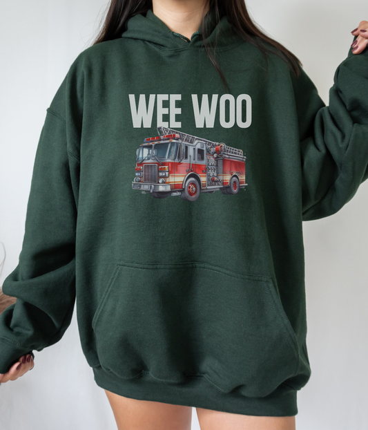 Funny 'Wee Woo' fire truck hoodie for firefighters