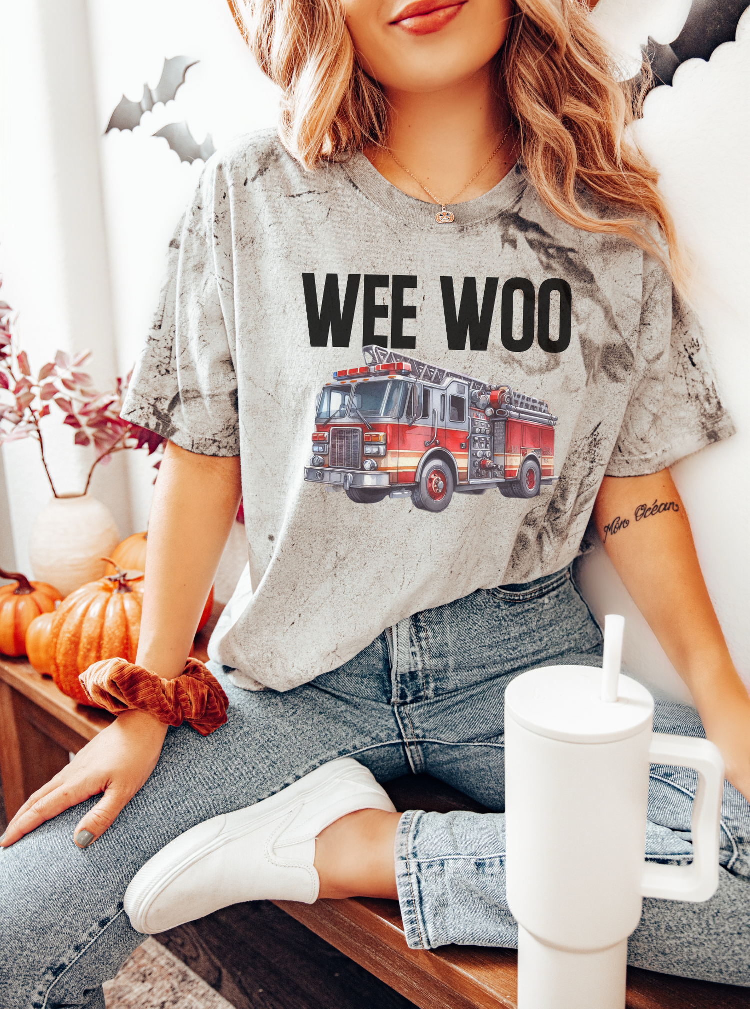 Funny 'Wee Woo' fire truck t-shirt for firefighters